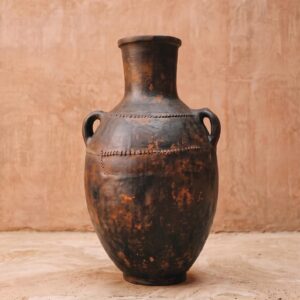 Amazigh Dark Patinated Terracotta Jar Vase with Rustic Character