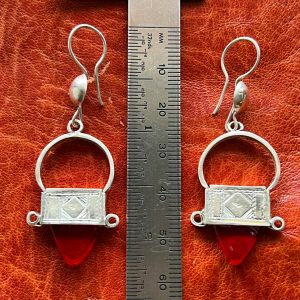 Berber Tuareg Cross Earrings with Glass and Signed Artisan Design