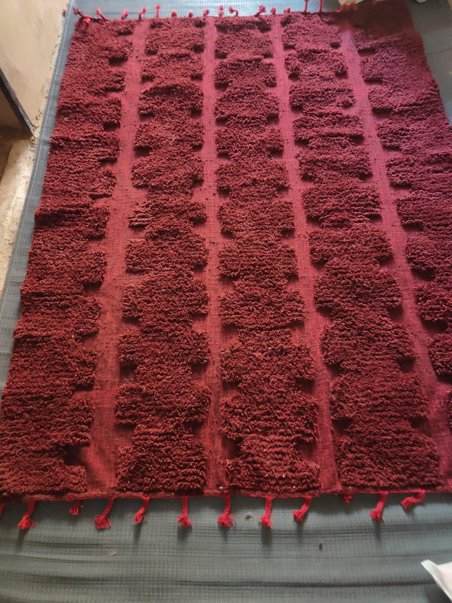 Berber Burgundy Beni Ourain Textured Wool Geometric Rug