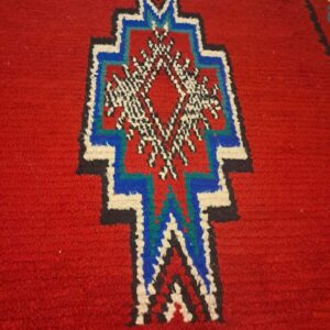 Authentic Berber Azilal Vintage Wool Rug with Red Geometric Design