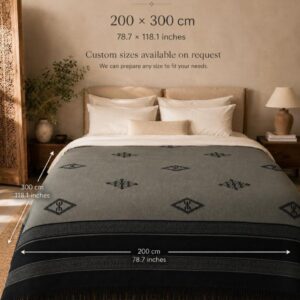Amazigh Sage Gray Handwoven Cotton Blanket Bedspread Custom Size