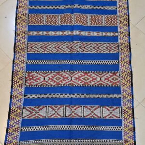 Amazigh Middle Atlas Vintage Blue Kilim Rug with Symbolic Designs