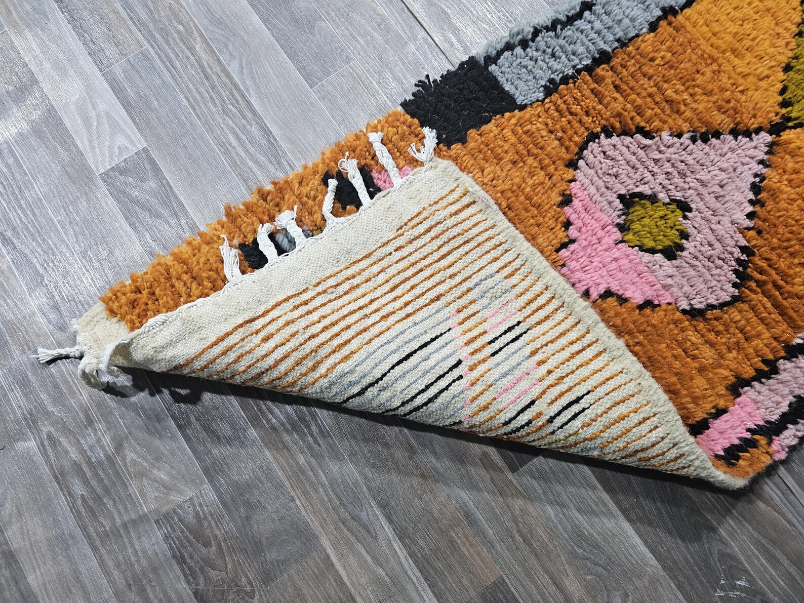 Berber Handmade Beni Ourain Round Shaggy Circle Rug Colorful Wool Design