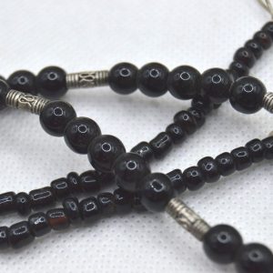 Berber Tuareg Cross Necklace with Carnelian Stone and Black Beads