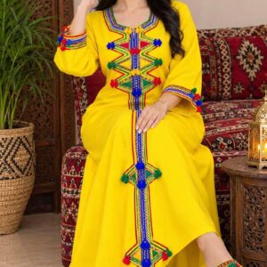 Amazigh Berber Colorful Embroidered Traditional Kaftan Dress Style