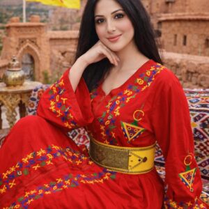 Amazigh Berber Tifinagh Embroidered Kaftan with Matching Belt