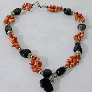 Berber Black Onyx Coral Necklace with Natural Gemstone Beads