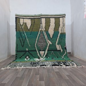 Berber Green Azilal Handmade Wool Rug with Beni Ourain Style