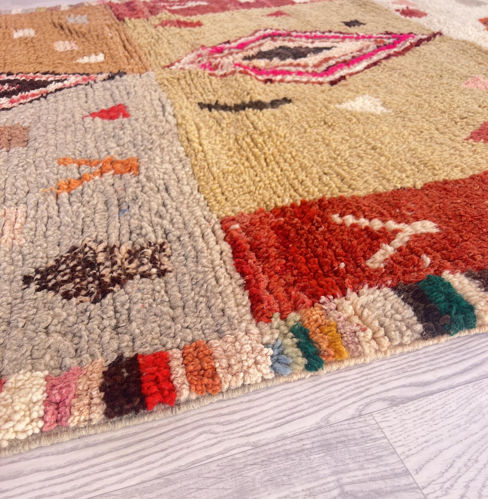 Amazigh Brown Berber Wool Rug Handwoven Tribal Carpet