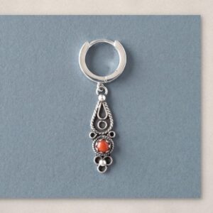 Amazigh Red Stone Drop Huggie Earrings Sterling Hoop Single Charm