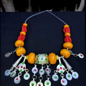 Amazigh Berber Beaded Statement Necklace with Silver Charms