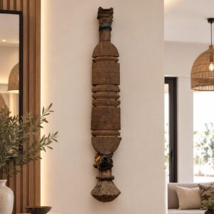 Amazigh Hand-Carved Wood Wall Art with Berber Patterns and Aged Finish