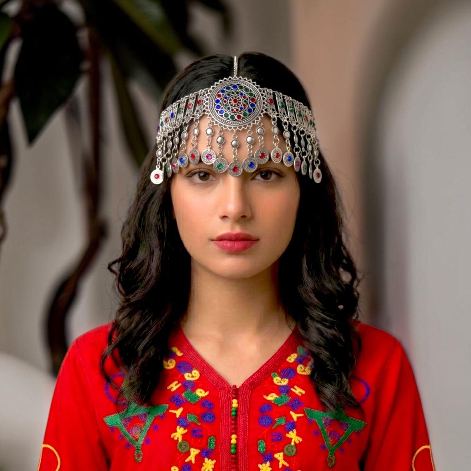Amazigh Berber Silver Plated Headband with Dangle Jewelry Details