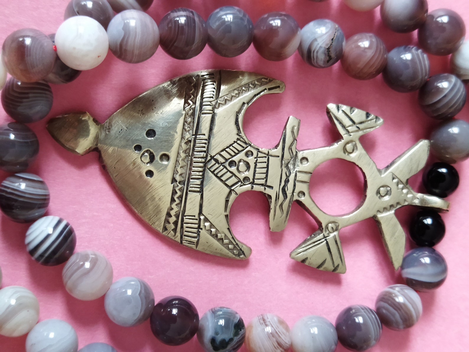 Berber Tuareg Croix Necklace with Vintage Agate Beads