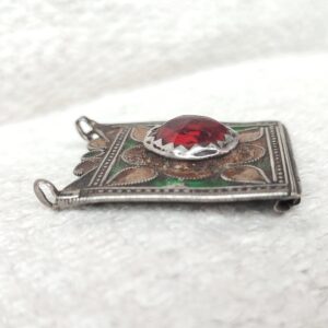 Amazigh Berber Antique Silver Glass Enamel Pendant Necklace Charm