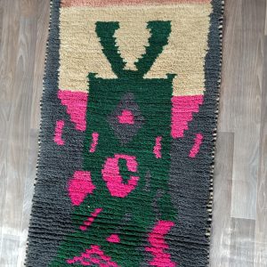 Handmade Berber Beni Ourain Wool Runner Rug Geometric Hallway