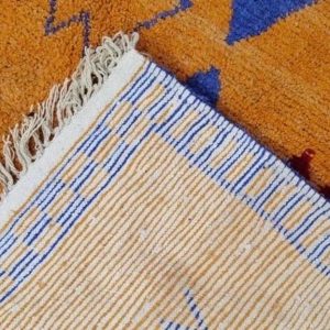 Berber Handmade Mustard Orange and Royal Blue Geometric Wool Rug
