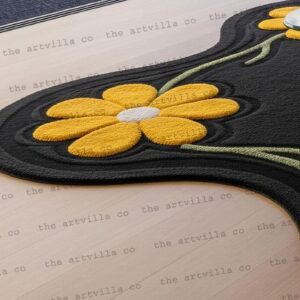 Berber Abstract Handmade Floral Wool Rug Black Yellow Daisy Carpet