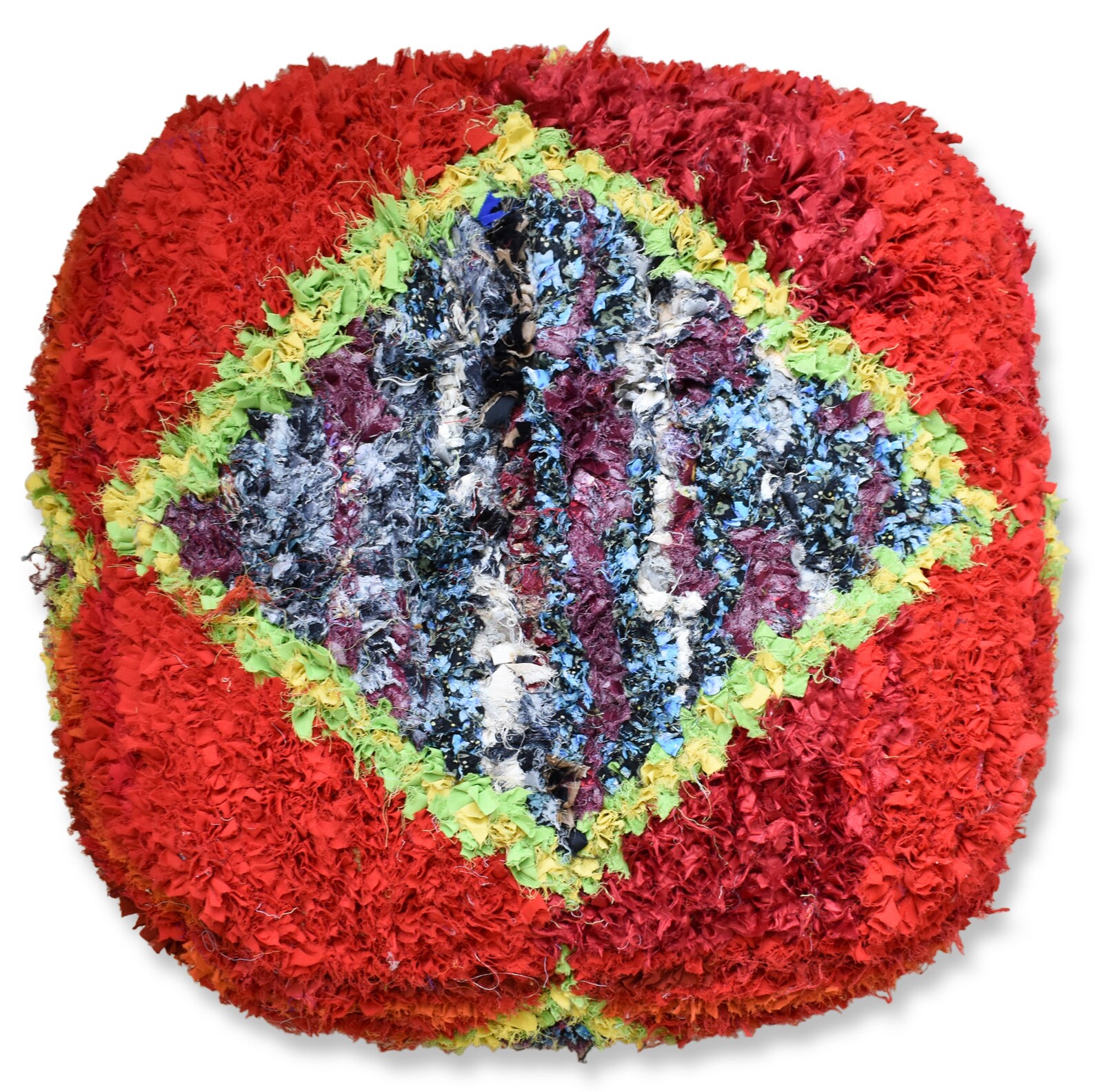Berber Handwoven Wool Floor Pouf Vintage Kilim Style K1469