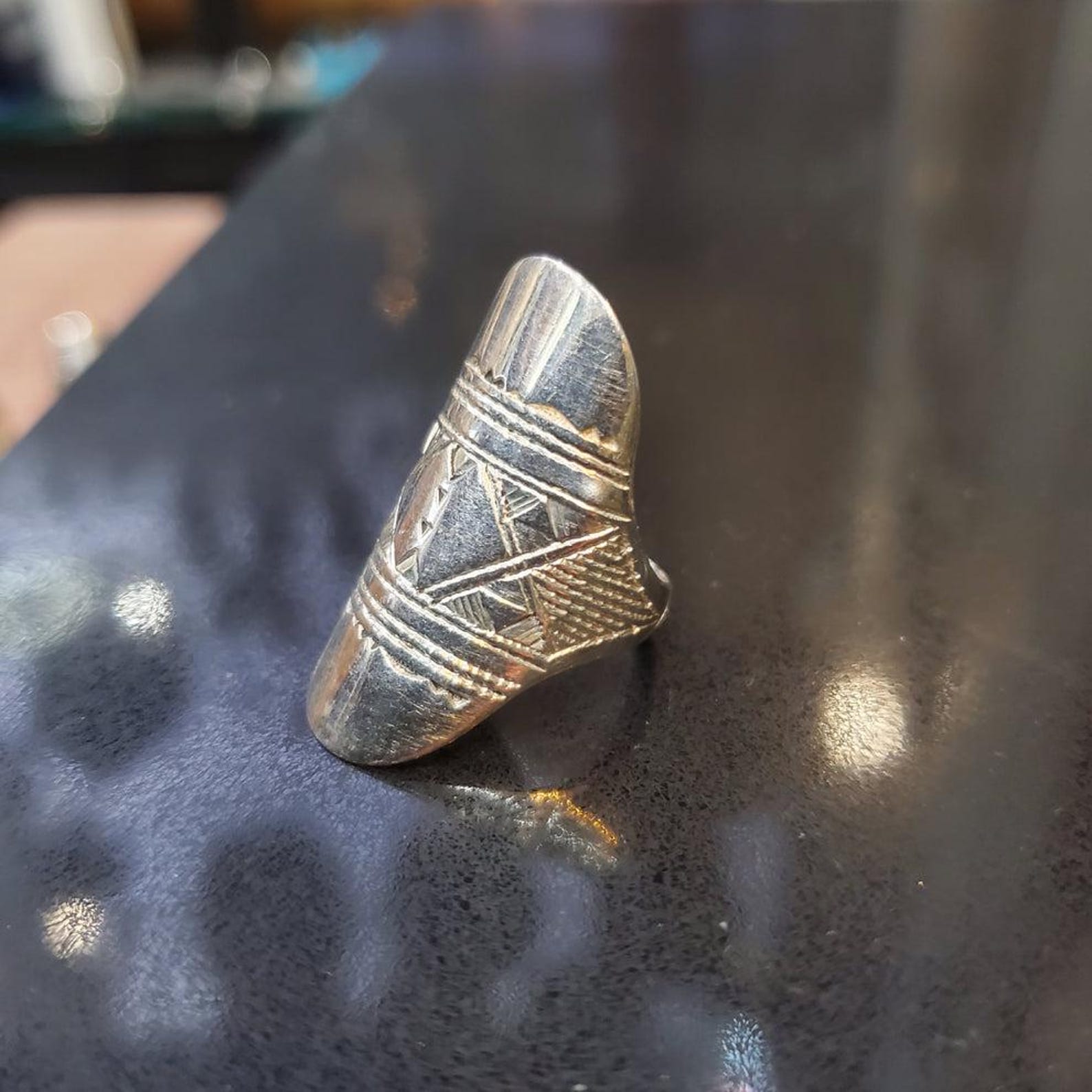 Berber Amazigh Sterling Silver Ring with Double Cross Margoum Design