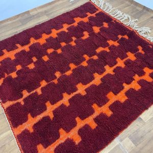 Berber Handmade Wool Beni Ourain Style Geometric Burgundy Rug
