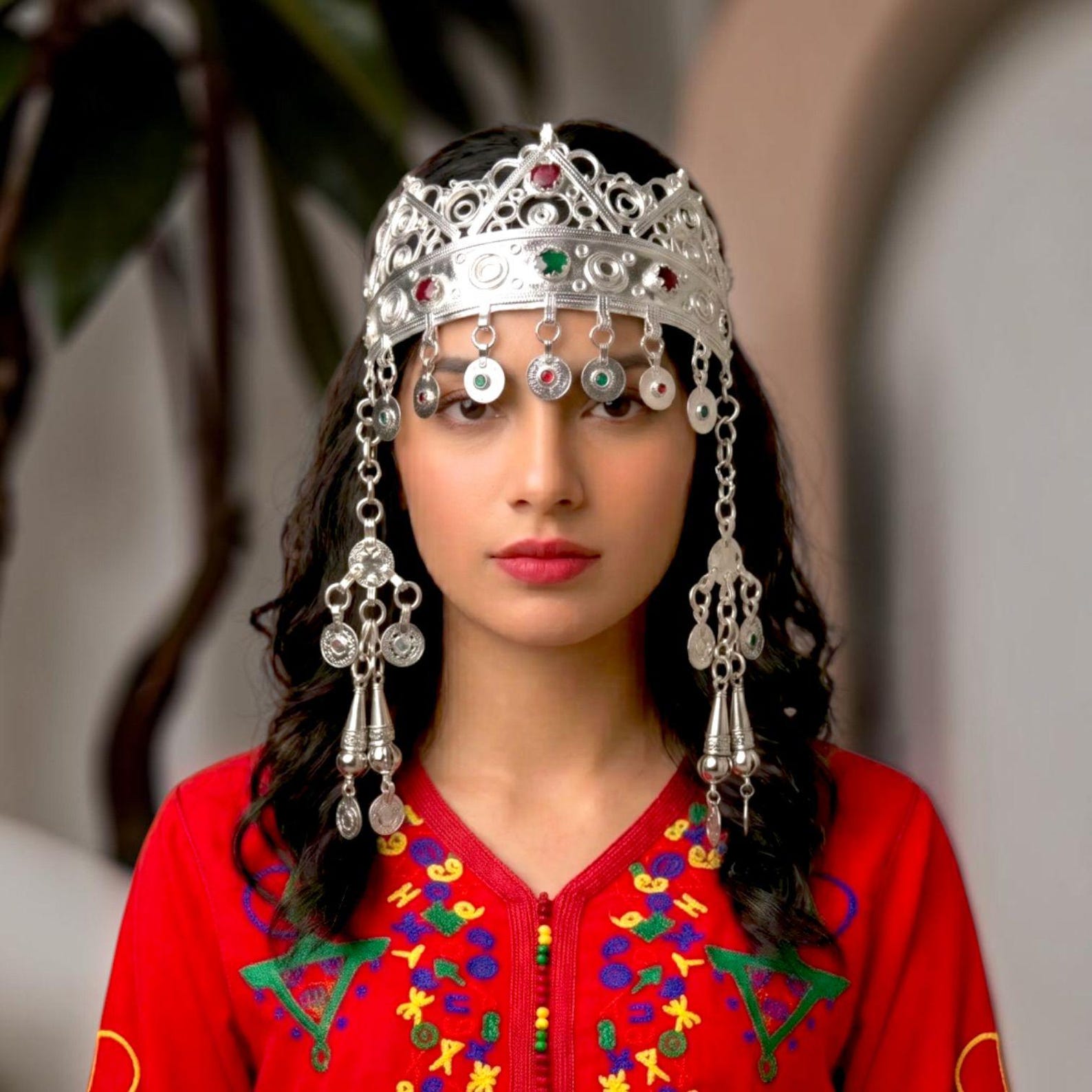 Amazigh Berber Silver Plated Headband with Dangle Jewelry Details