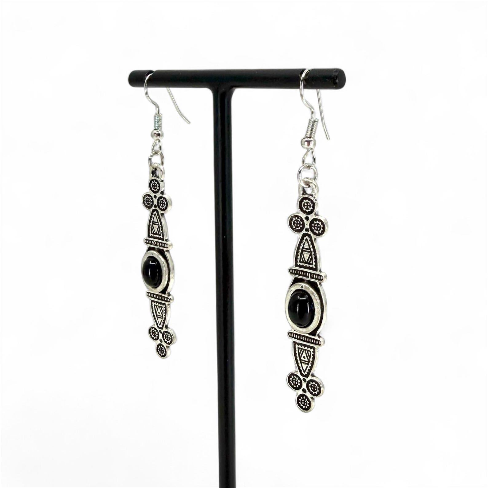 Berber Black Cabochon Earrings Handmade Amazigh Bohemian Jewelry