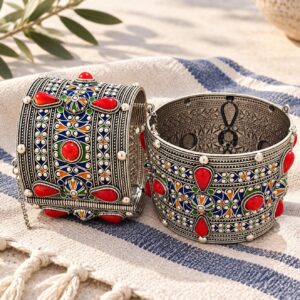 Amazigh Berber Kabyle Manchette Bracelet Argenté Filigree Design
