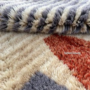 Berber Abstract Terracotta Gray Wool Rug Handmade Geometric Design