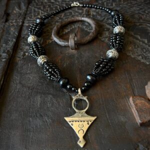 Amazigh Berber Tuareg Yaz Cross Necklace With Black Beads