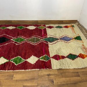 Amazigh Berber Beni Ourain Style Wool Rug with Geometric Tribal Design