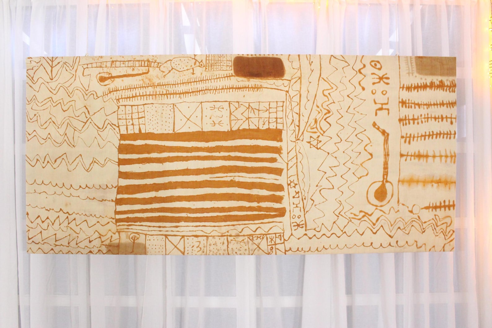 Amazigh Vintage Henna Mounted Chassis Textile Wall Art