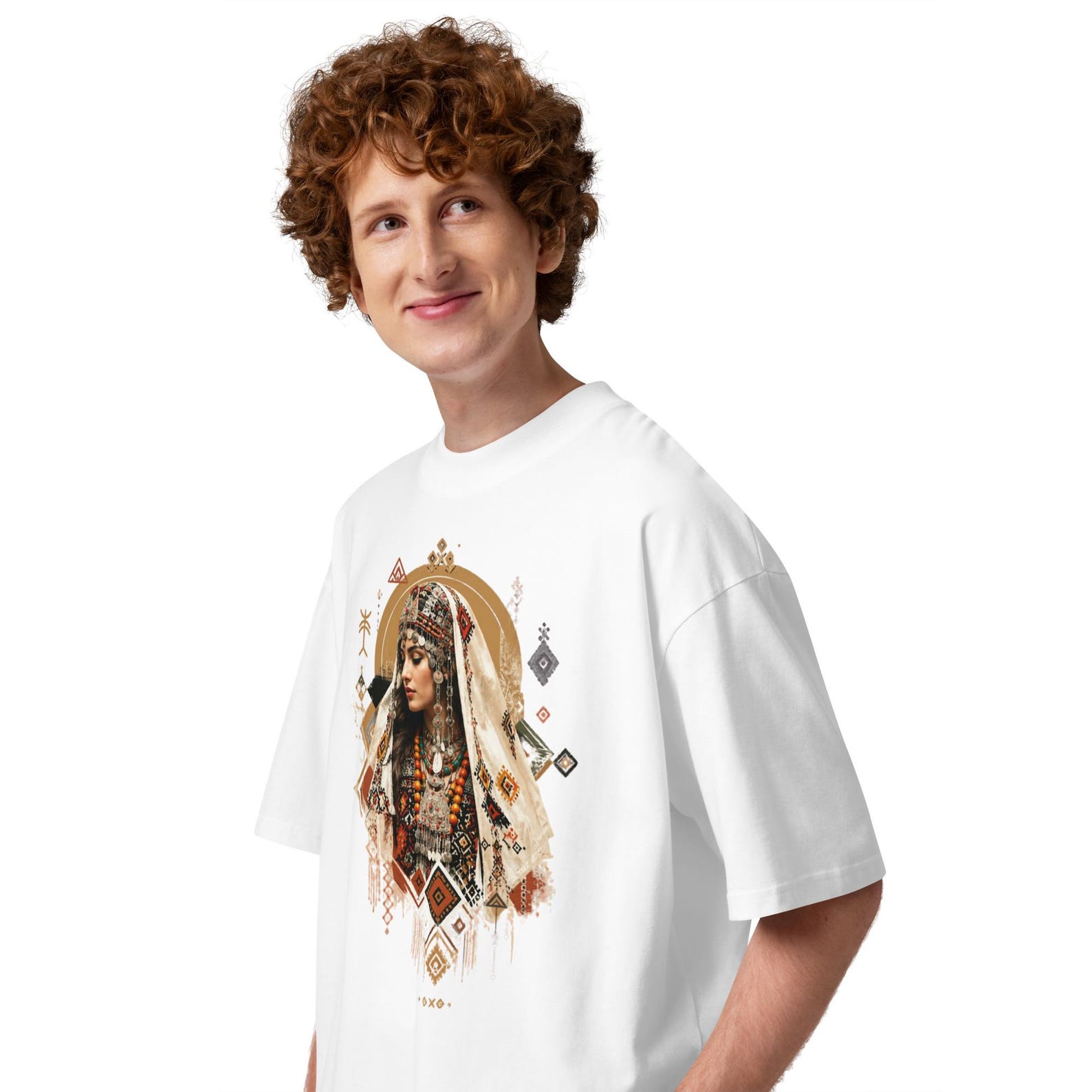 Amazigh Berber Tifinagh Organic Oversized Neck Bride Graphic T-Shirt