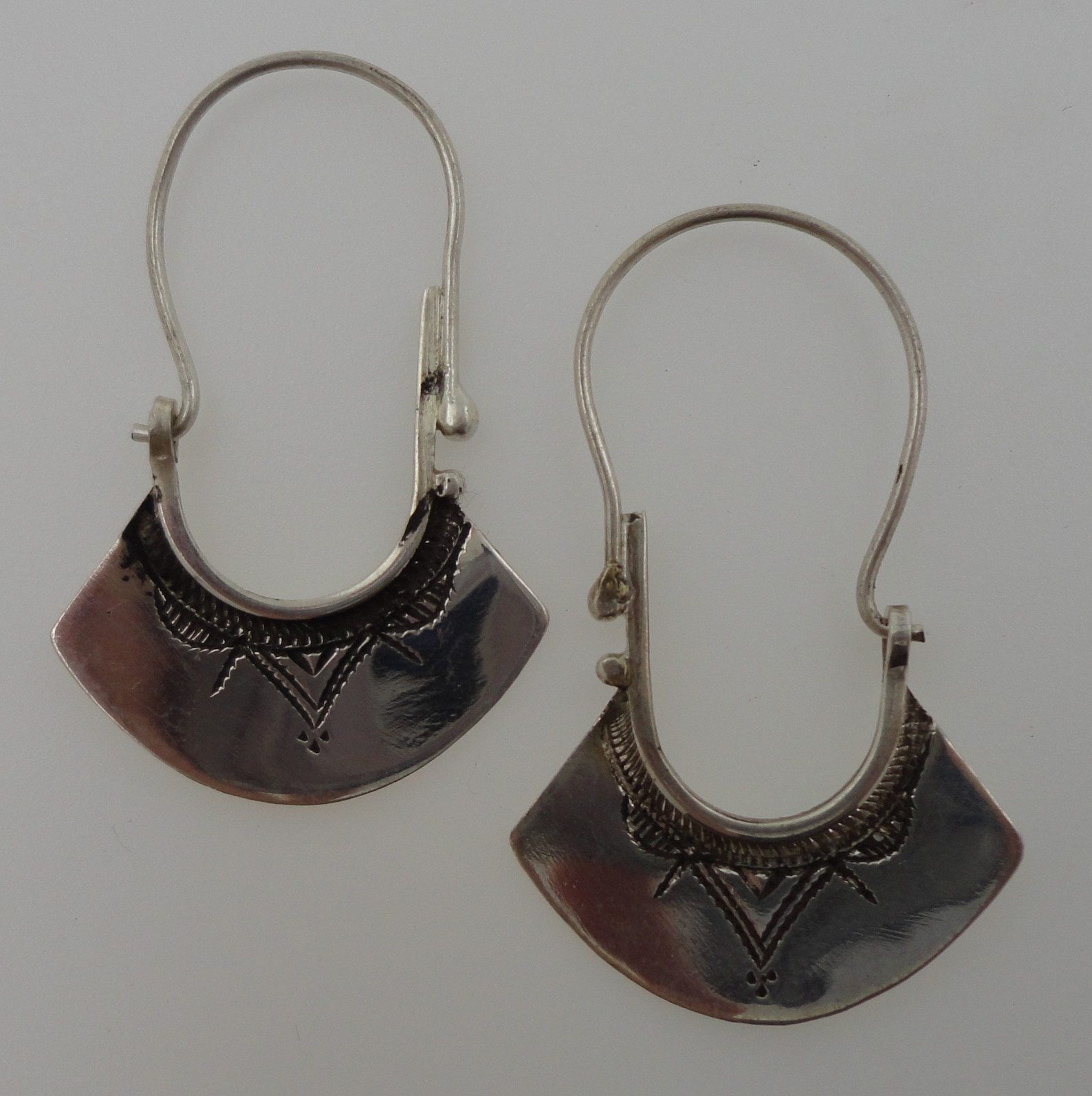 Berber Tuareg Silver Flared Hoop Earrings Tribal Style