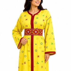 Amazigh Berber Tifinagh Embroidered Kaftan with Matching Belt