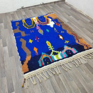 Berber Blue Wool Beni Ourain Handwoven Rug with Ourain Design