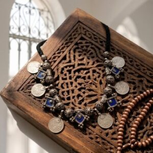 Vintage Amazigh Berber Enameled Cross Pendant Coin Charm Necklace