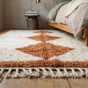 Handwoven Berber Beni Ourain Wool Rug Terracotta Diamond Area Rug