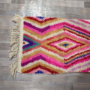 Berber Handmade Beni Ourain Wool Runner Rug Colorful Geometric Design