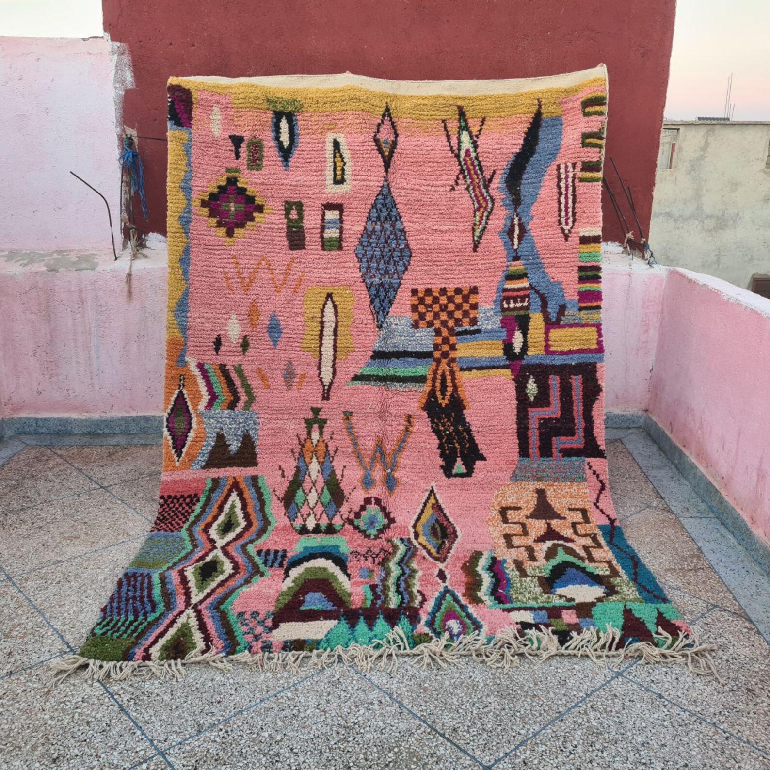 Berber Boujaad Handmade Wool Rug Pink Tribal Decor