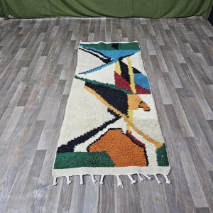 Berber Handmade Beige Colorful Geometric Wool Runner Rug