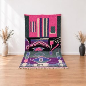 Berber Handmade Pink Geometric Sheep Wool Rug Atlas Floor Decor