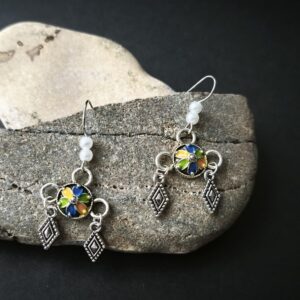 Amazigh Kabyle Inspiration Berbères Earrings with Colorful Motifs and Charms