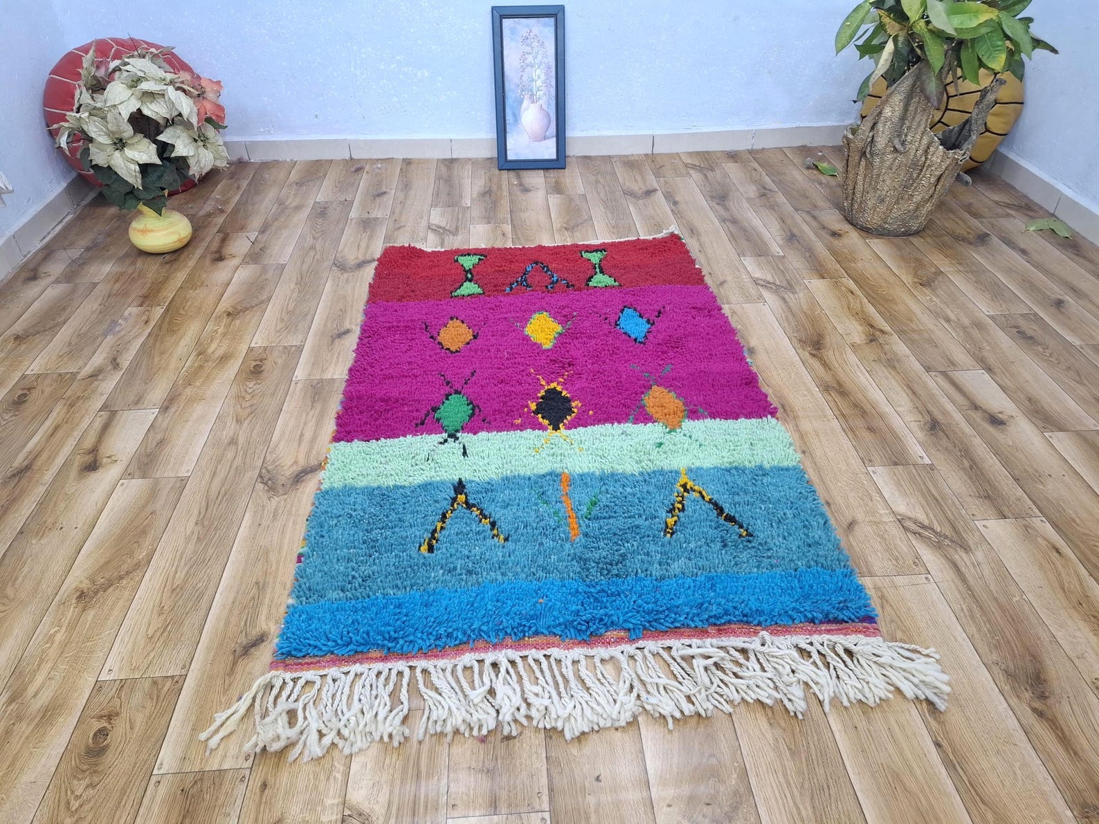 Amazigh Beni Ourain Berber Geometric Wool Handwoven Rug