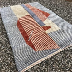 Berber Abstract Terracotta Gray Wool Rug Handmade Geometric Design