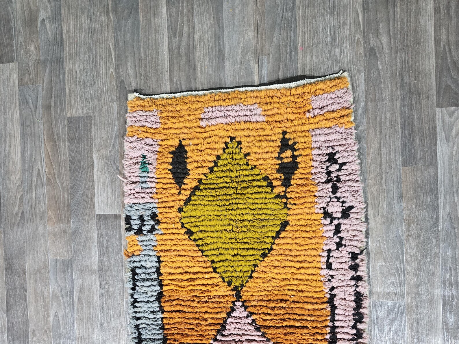 Berber Handmade Beni Ourain Round Shaggy Circle Rug Colorful Wool Design