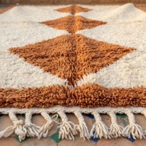 Handwoven Berber Beni Ourain Wool Rug Terracotta Diamond Area Rug