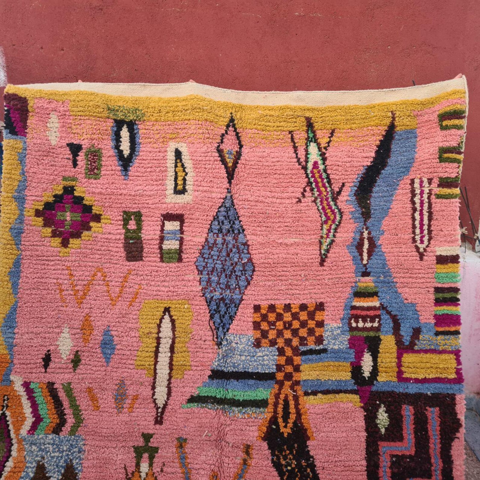 Berber Boujaad Handmade Wool Rug Pink Tribal Decor