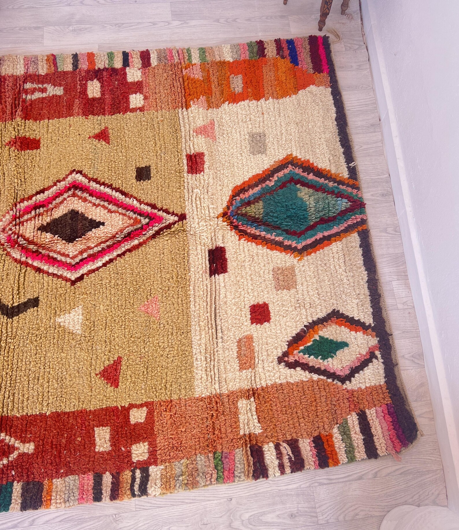 Amazigh Brown Berber Wool Rug Handwoven Tribal Carpet