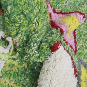 Colorful Amazigh Berber Green Wool Rug With Abstract Geometric Design
